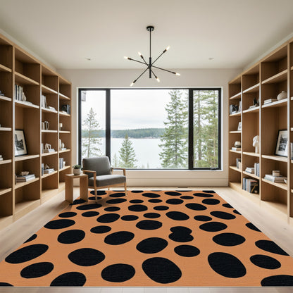 Abstract Orange Black Spotty Rug