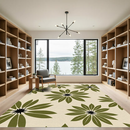 Olive Green Floral Sunburst Rug