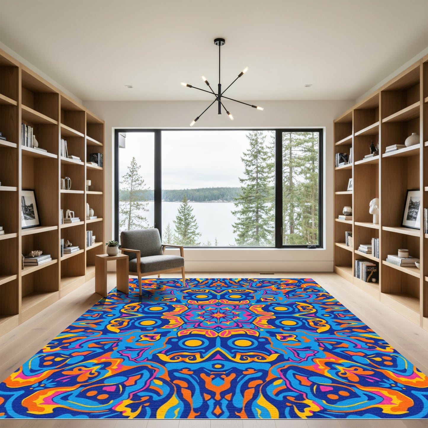 Psychedelic Blue Orange Pink Floral Rug