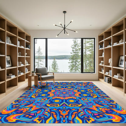 Psychedelic Blue Orange Pink Floral Rug