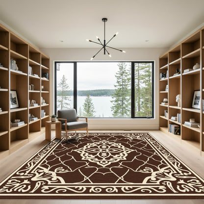Brown Cream Ornamental Central Medallion Rug