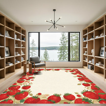 Berry Vine Red Strawberry Border Rug