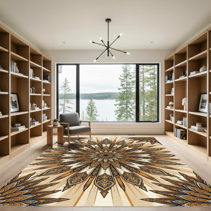 Golden Orange Intricate Sunburst Medallion Rug