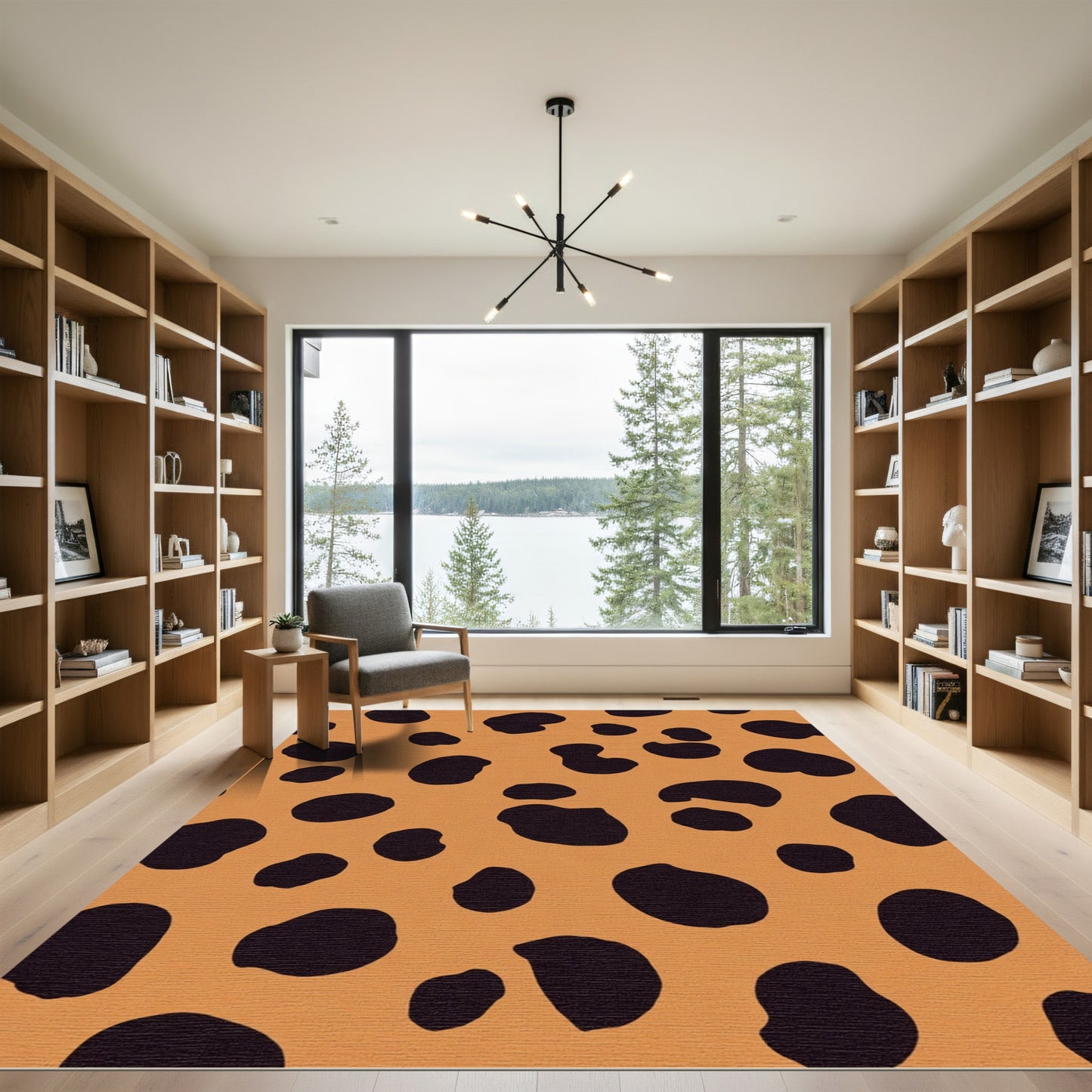 Orange Black Spotted Animal Hide Rug