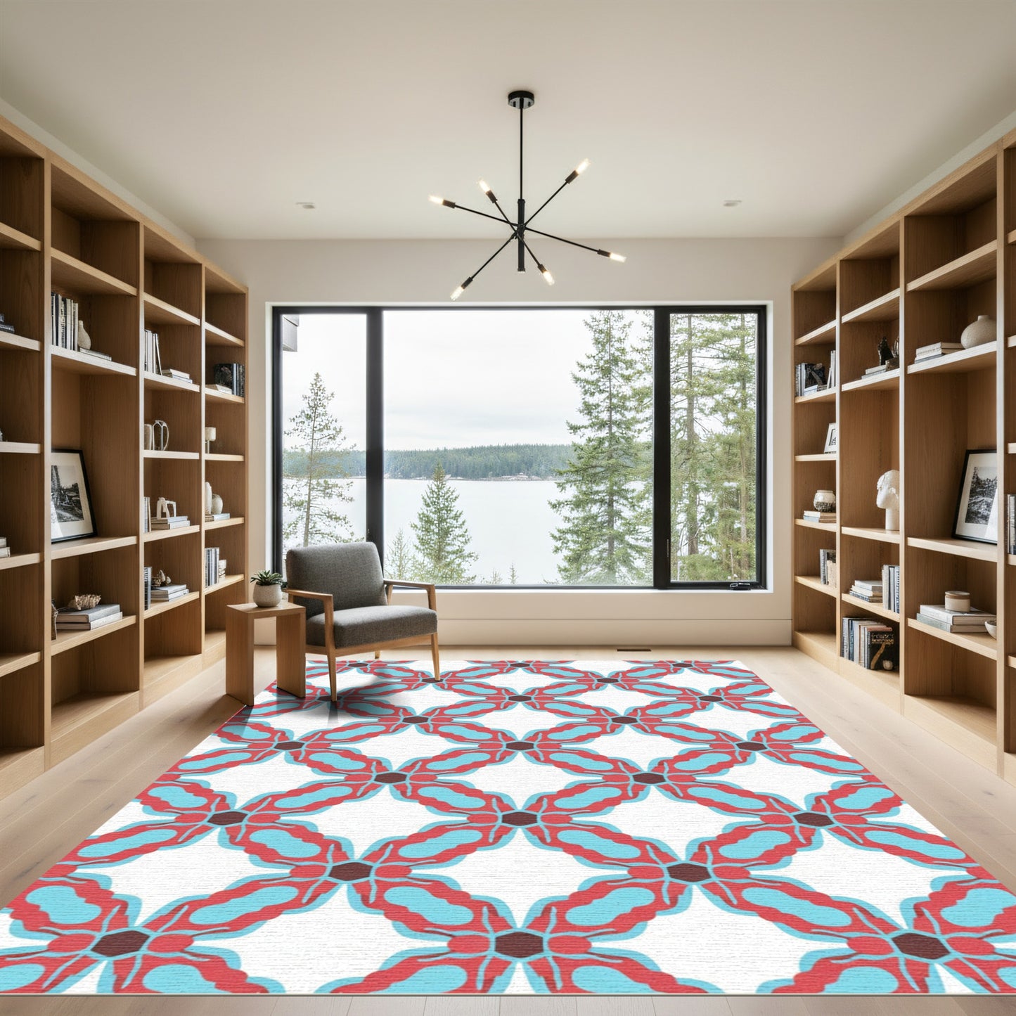 Crimson Blue Quatrefoil Geometric Rug