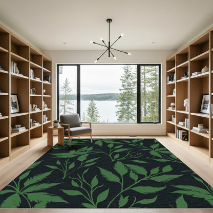 Dark Green Leafy Branch Vine Rug