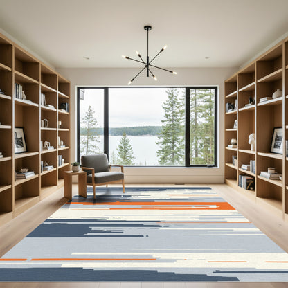Modern Abstract Orange Blue Stripe Rug