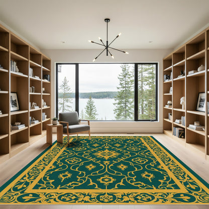 Emerald Gold Medallion Scroll Rug
