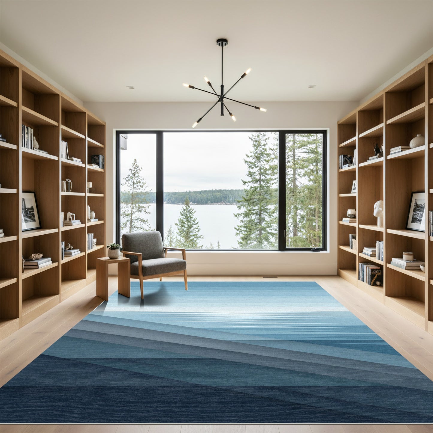 Layered Blue Horizon Abstract Ocean Rug