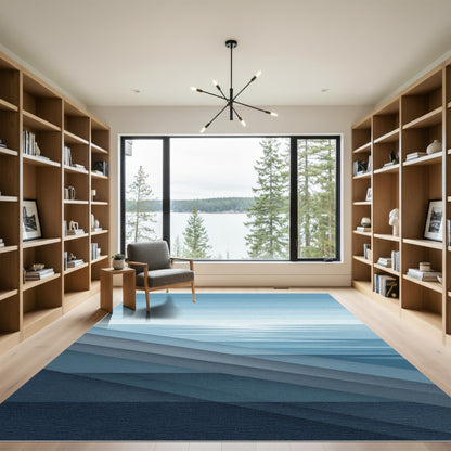 Layered Blue Horizon Abstract Ocean Rug