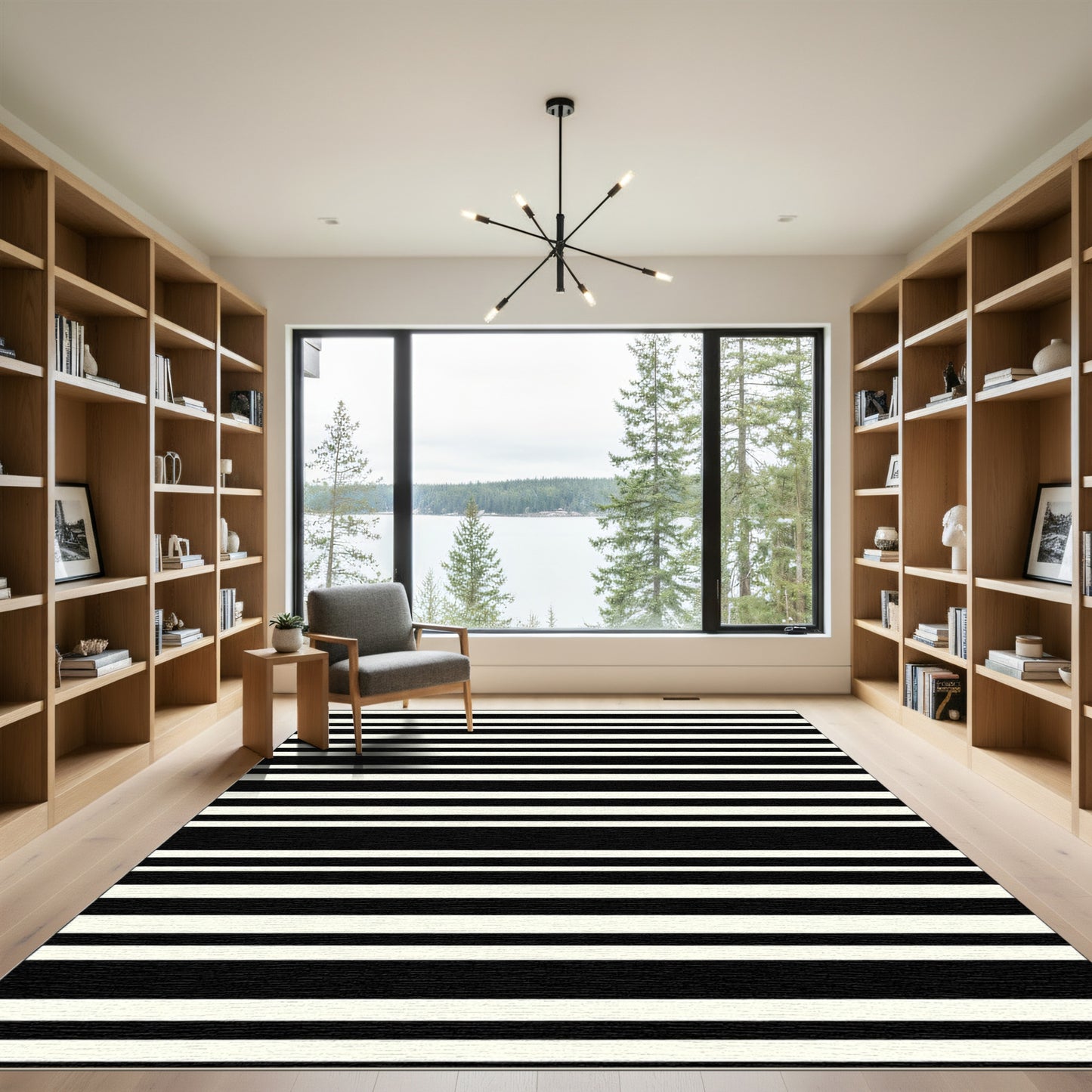 Black Cream Fine Stripe Rug