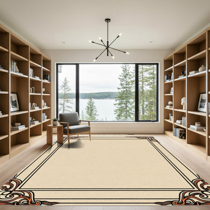 Cream Orange Swirls Border Rug