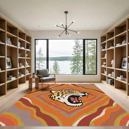 Jaguar Head Abstract Warm Wave Rug