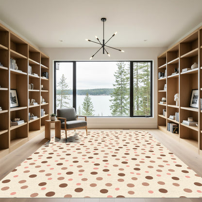 Cream Brown Pink Scattered Polka Dot Rug