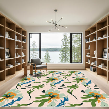 Abstract floral arrangement in greens and oranges Rug