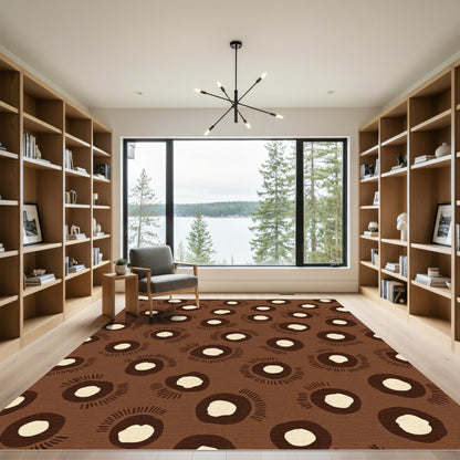 Brown Cream Abstract Floral Circles Rug