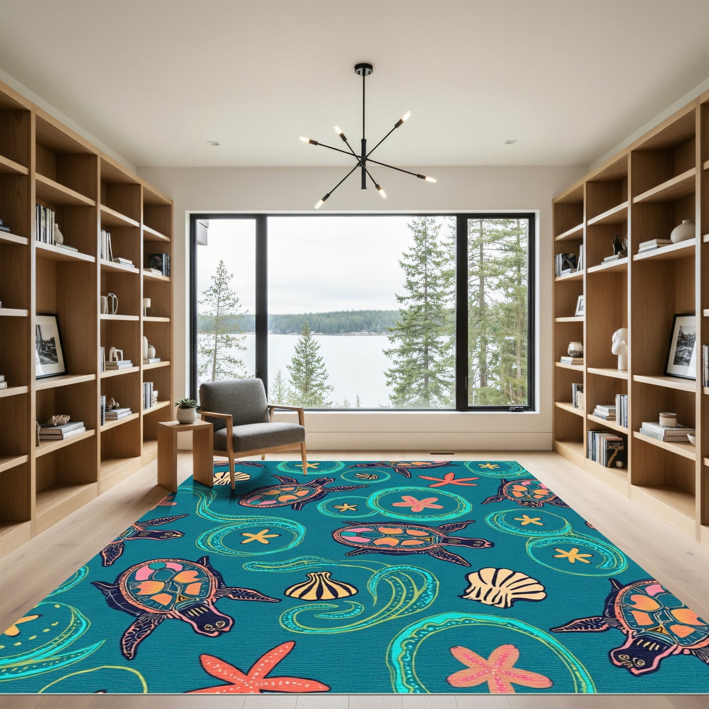 Teal Ocean Turtle Shell Starfish Swirls Rug