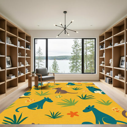 Playful Teal Kangaroo Critters Safari Rug