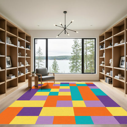 Playful Color Block Geometric Arrangement Rug