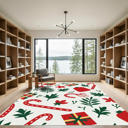Christmas Gifts Poinsettia Candy Cane Leaves Rug