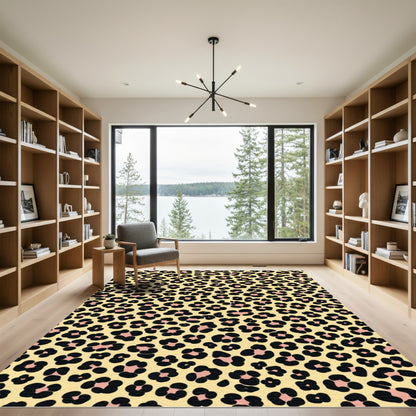Pale Yellow Leopard Spots Wild Pattern Rug