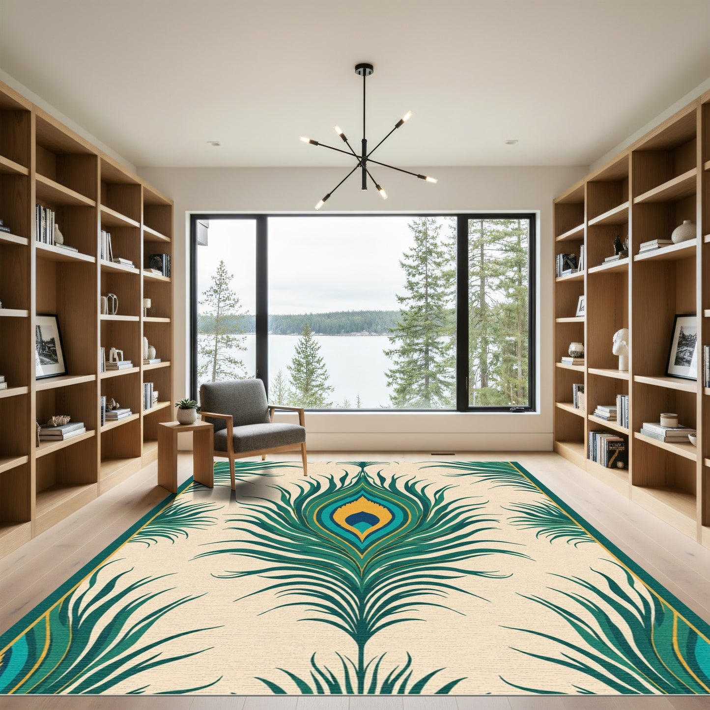 Veridian Peacock Feather Art Deco Rug