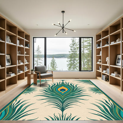 Veridian Peacock Feather Art Deco Rug