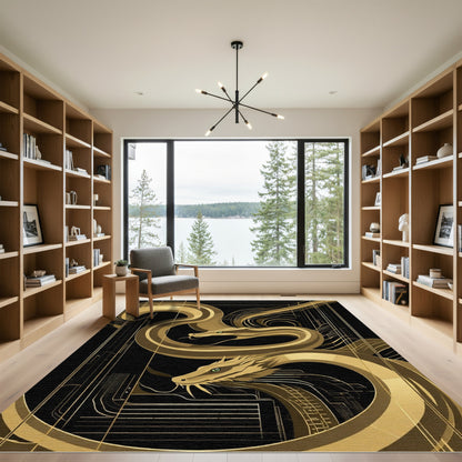 Golden Dragon Art Deco Majestic Serpents Rug