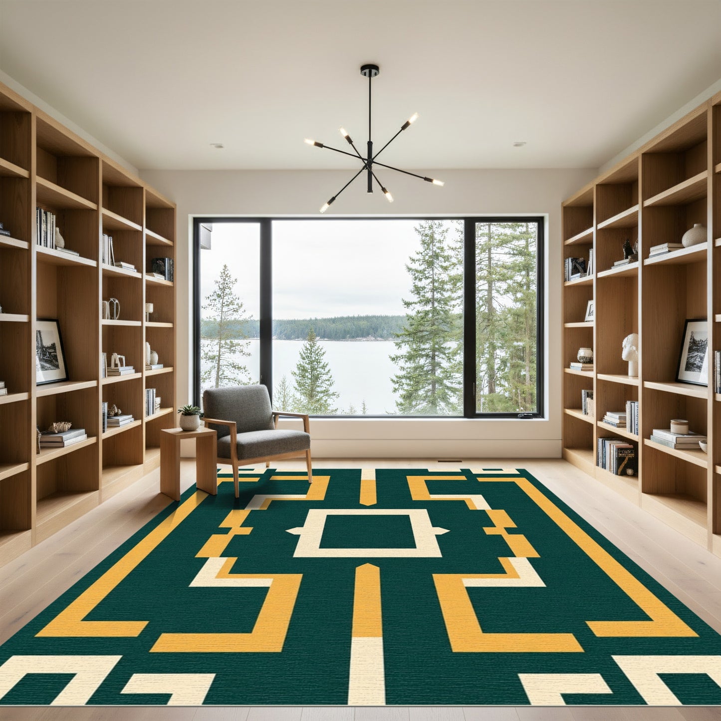 Emerald Yellow Abstract Geometric Squares Rug