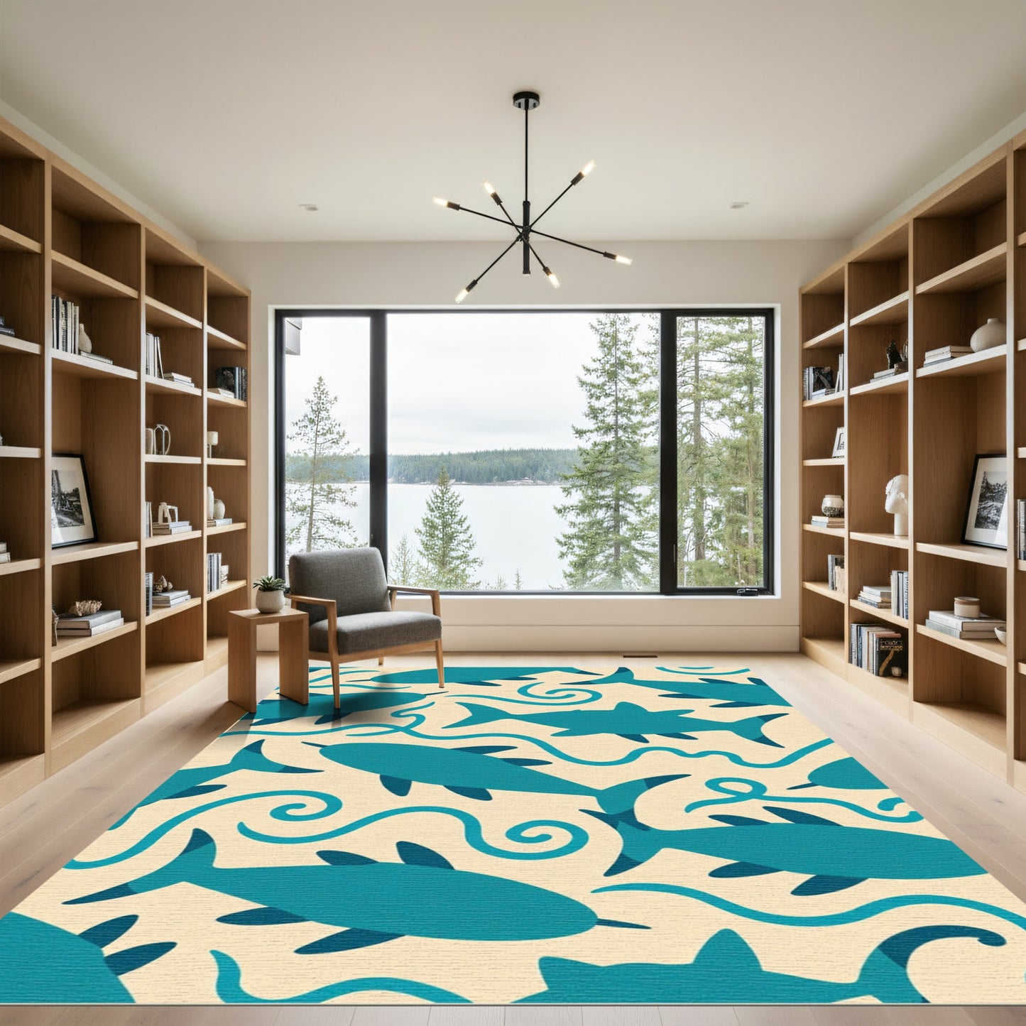 Teal Oceanic Shark Waves Rug