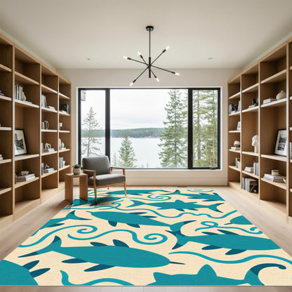 Teal Oceanic Shark Waves Rug