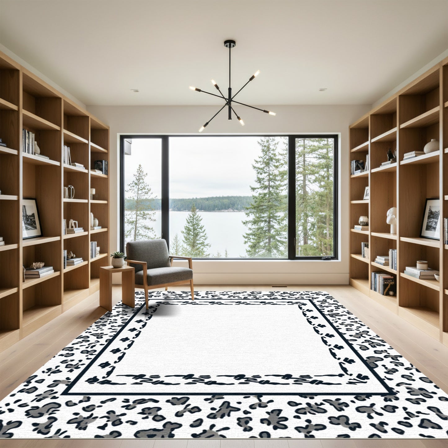 Monochrome Leopard Spot Border Rug
