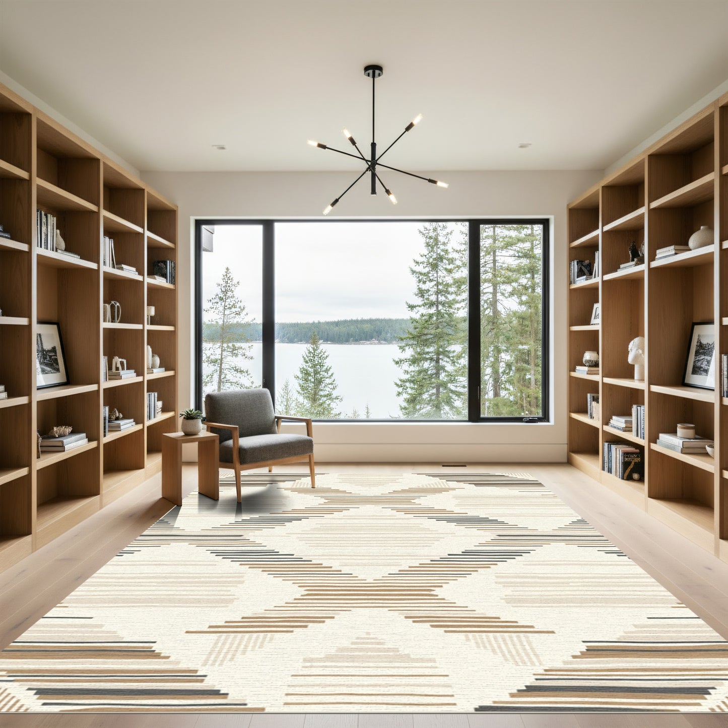 Neutral Geometric Diamond Stripe Rug