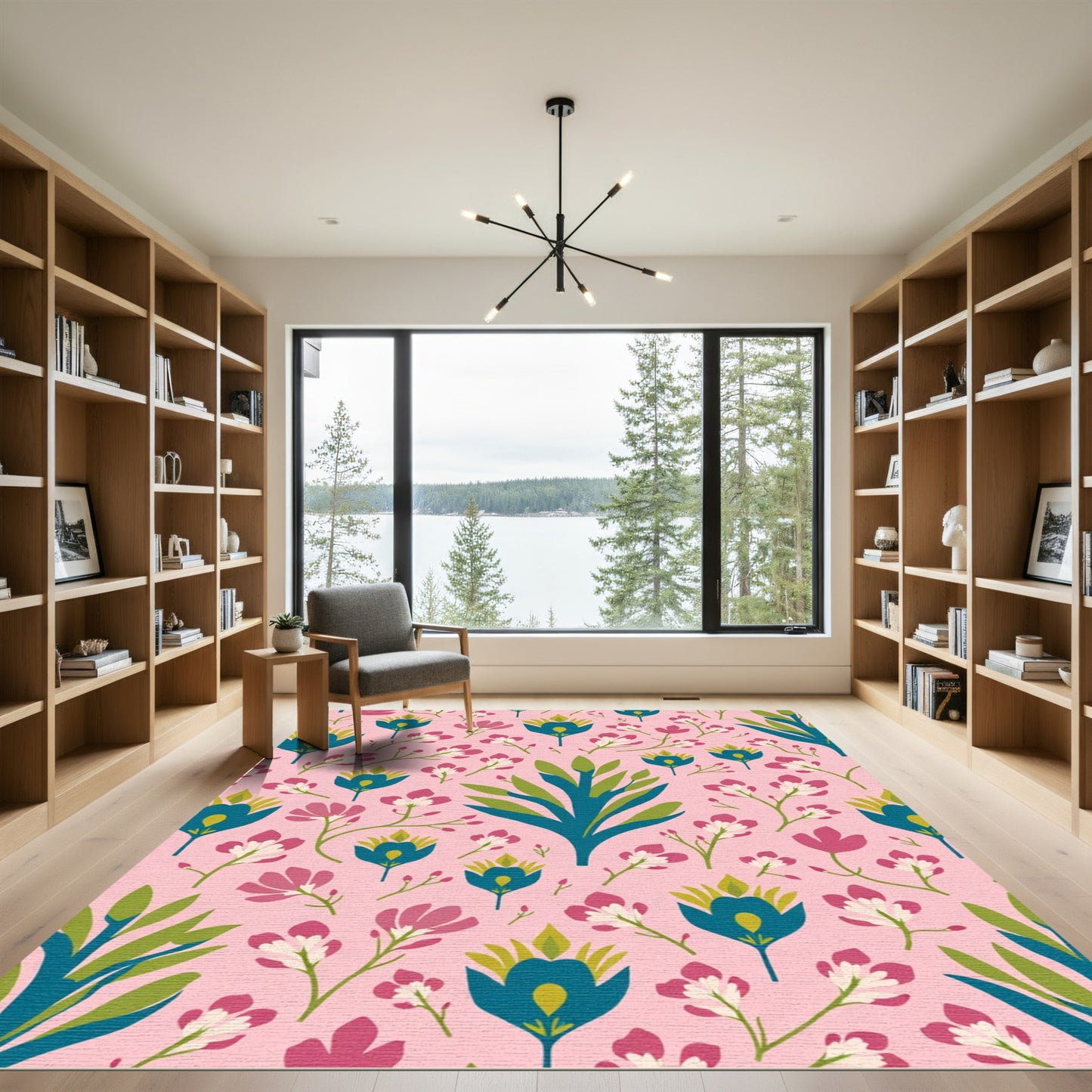 Pink Floral Arrangement Art Deco Rug