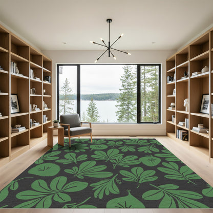 Dark Green Leafy Botanical Arrangement Rug