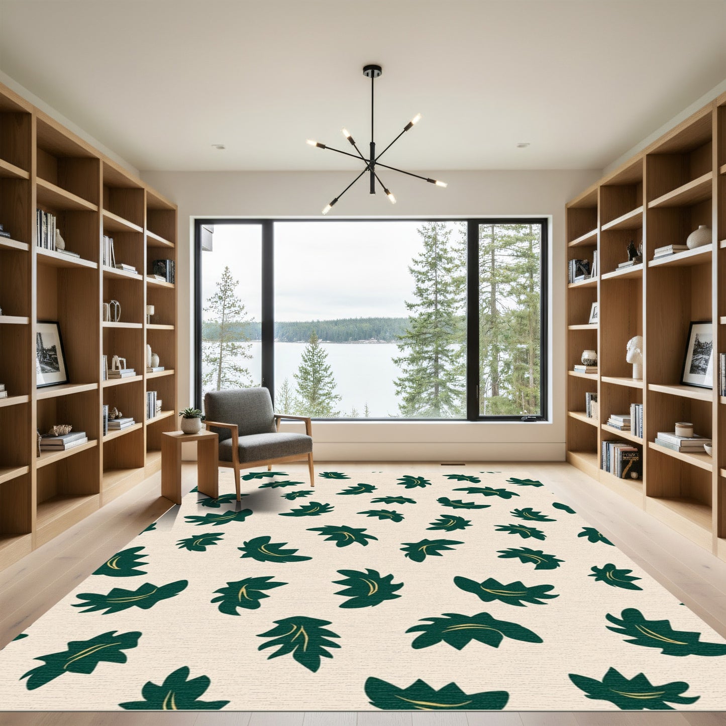 Deep Forest Green Leaf Scatter Rug