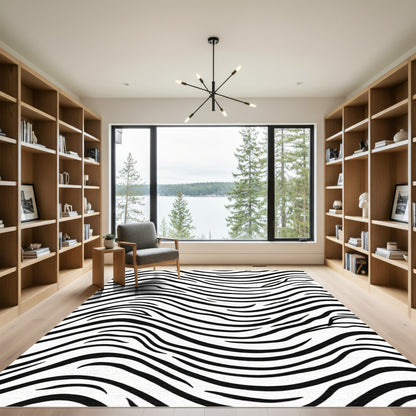 Black White Wavy Stripe Rug