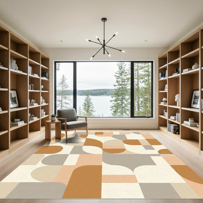 Terracotta Beige Abstract Geometric Shapes Rug