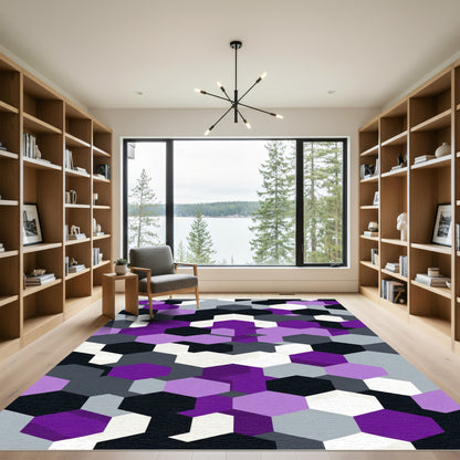 Geometric Purple Black Gray Hexagons Rug