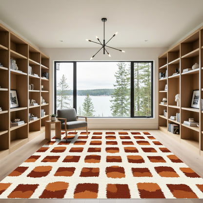 Brown Ochre Abstract SquaresRug Rug