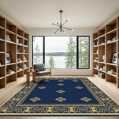 Navy Gold Elaborate Medallion Border Rug