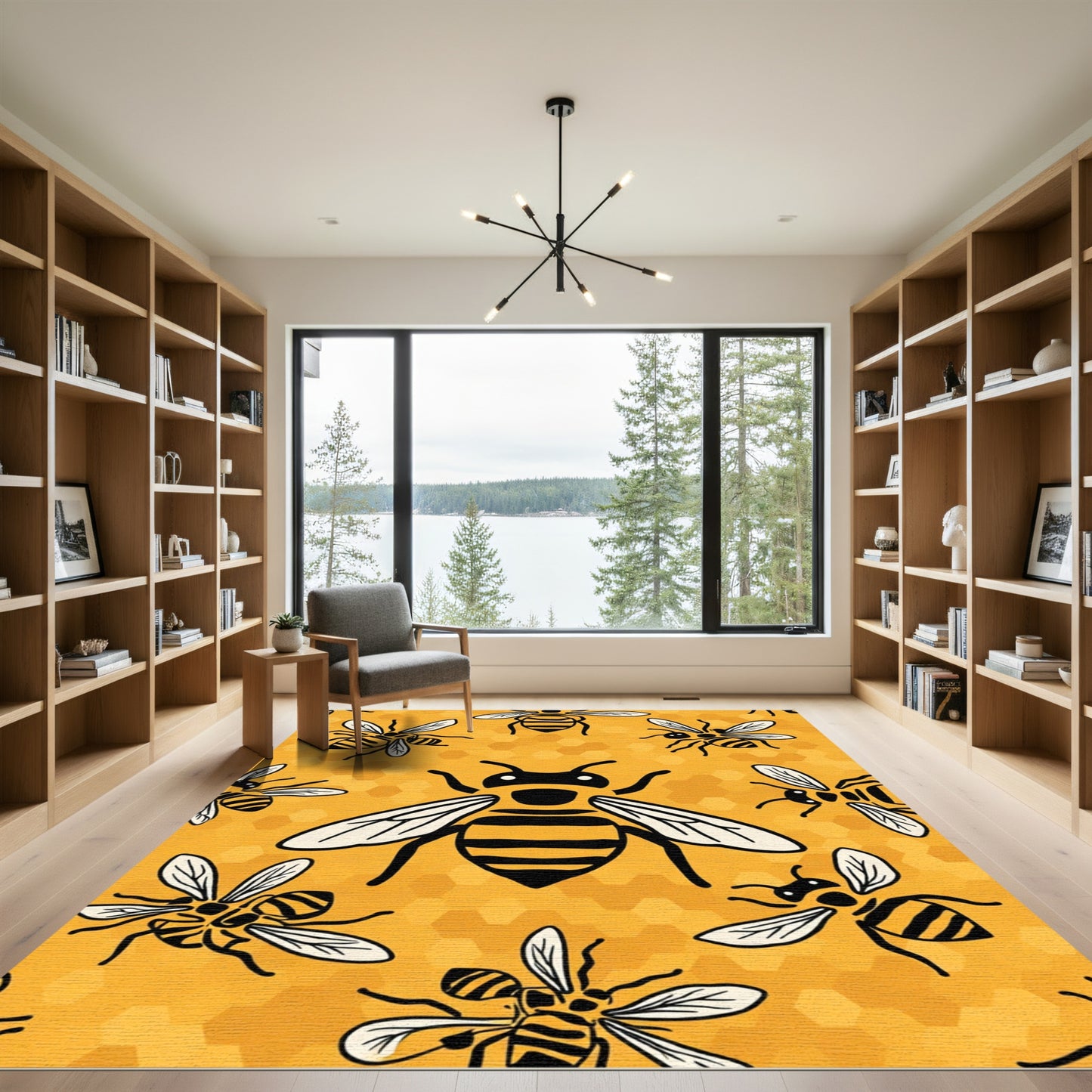 Yellow Honeycomb Bee Pattern Rug
