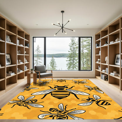 Yellow Honeycomb Bee Pattern Rug