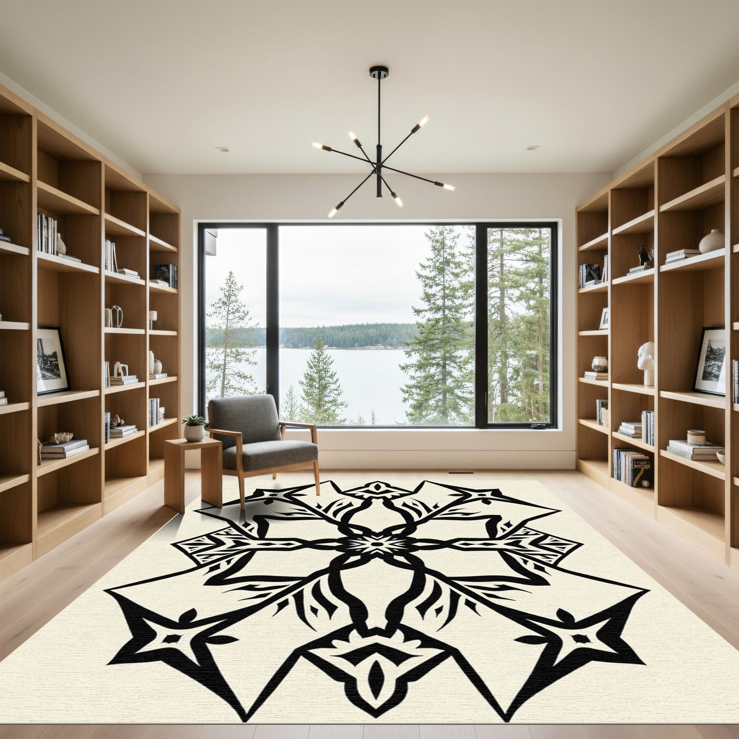 Black White Geometric Mandala Rug