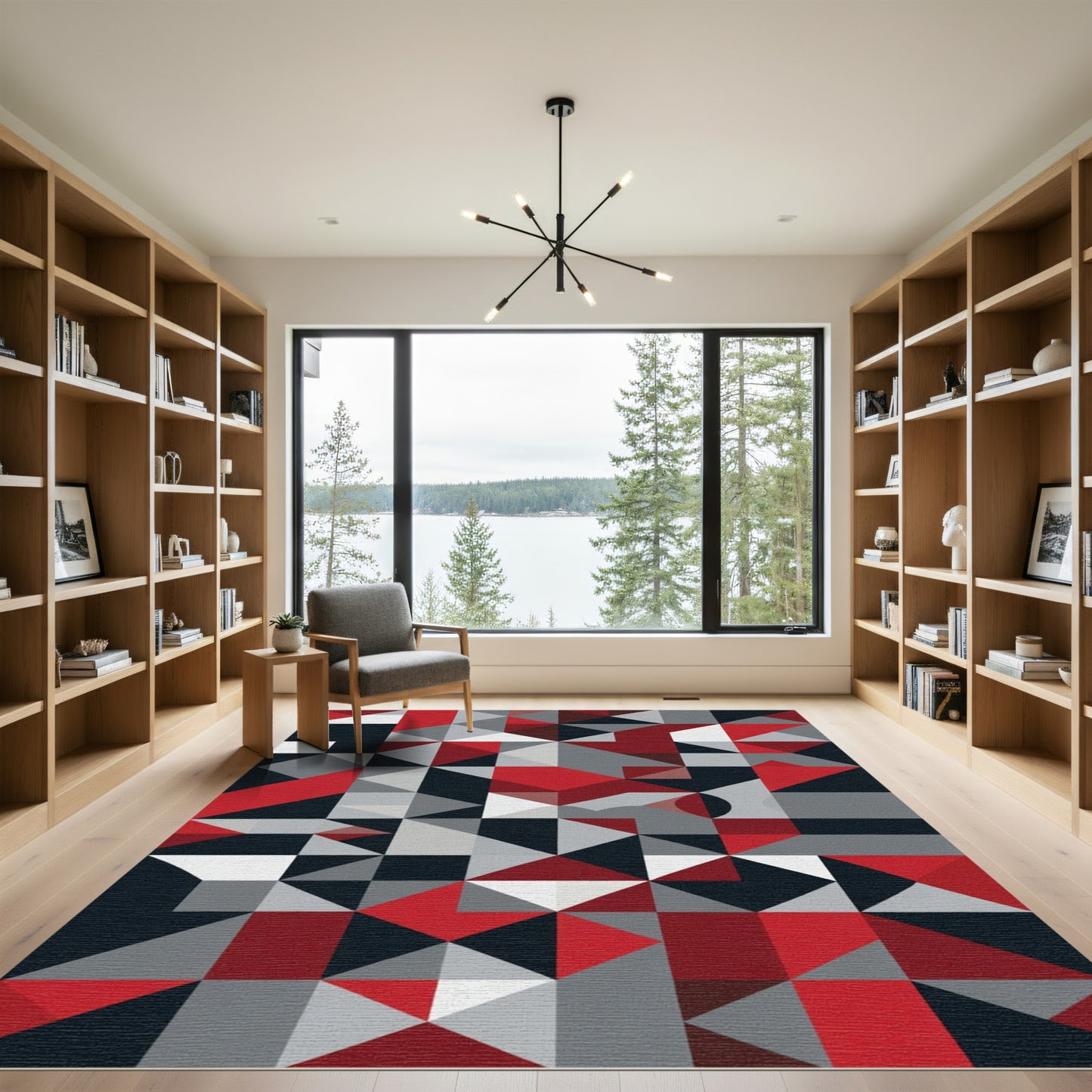 Crimson Gray Black Geometric Tessellations Rug