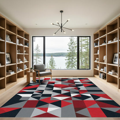 Crimson Gray Black Geometric Tessellations Rug