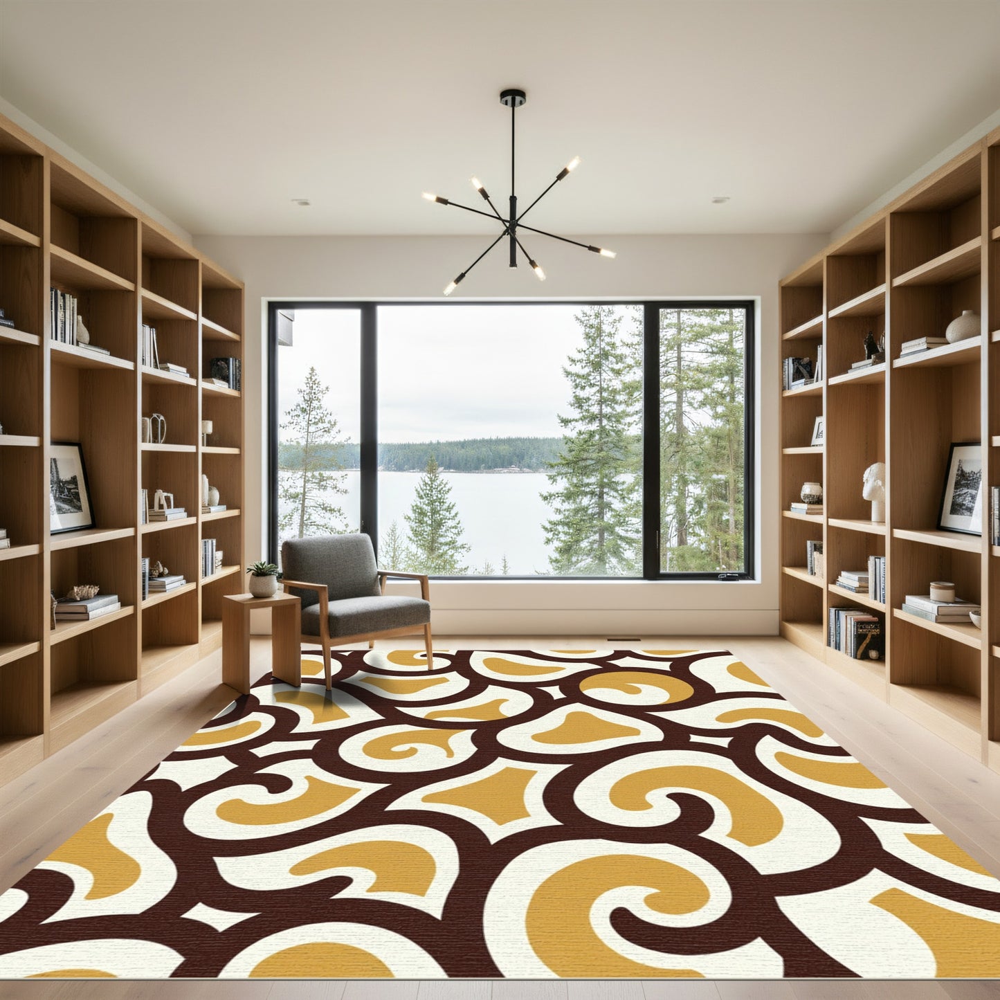 Brown Gold Swirl Organic Abstraction Rug