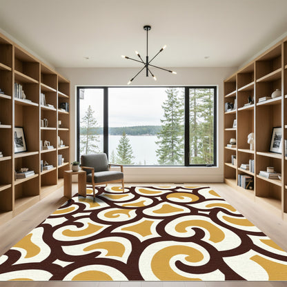 Brown Gold Swirl Organic Abstraction Rug