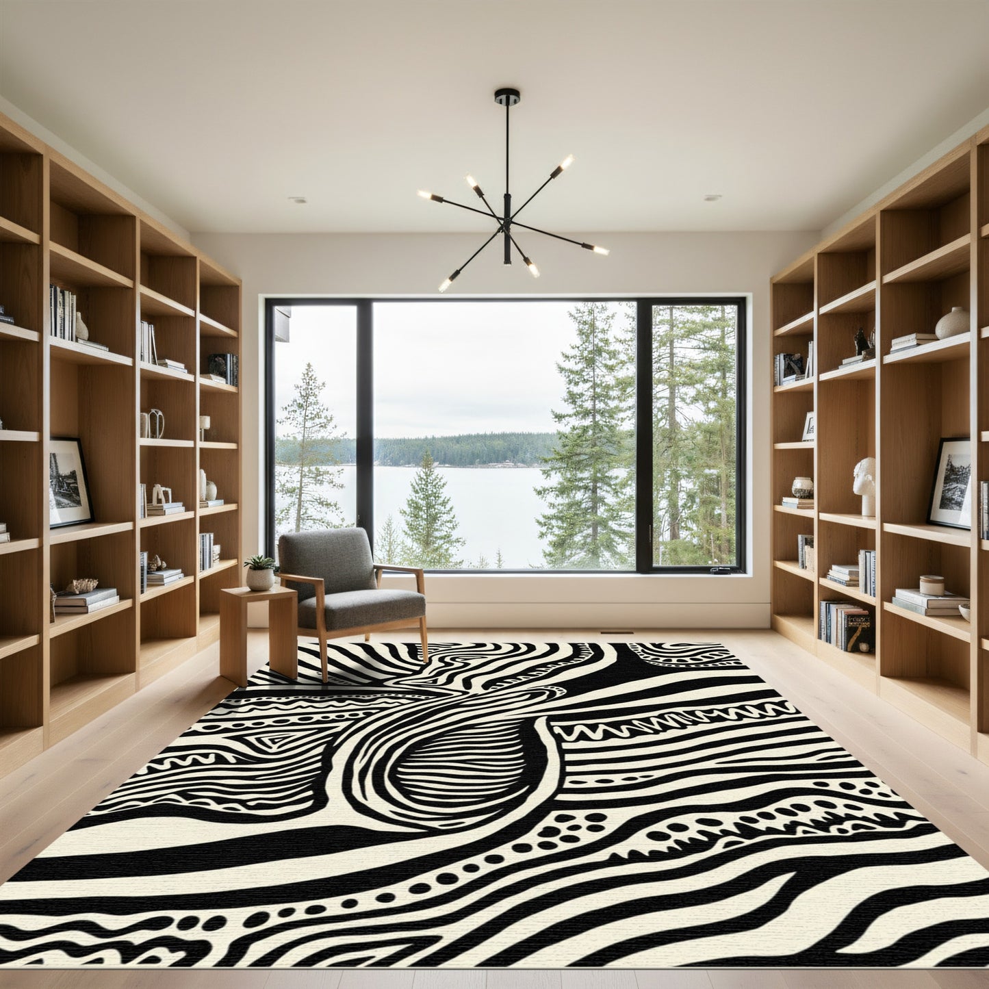 Abstract Black White Zebra Stripe Rug