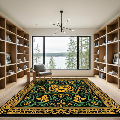 Bold Tiger Head Floral Border Rug